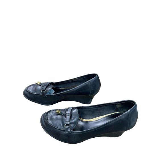 Ralph Lauren Lauren Womens Black Leather Wedge Heels Size 7.5B SKU 9179 - Picture 3 of 14